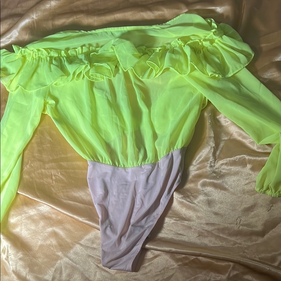 Neon Yellow Ruffled Blouse - Picture 3 of 4
